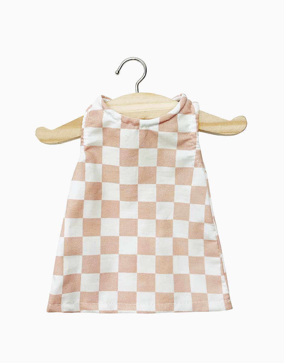 Robe Andrée damier rose et blanc pour poupées Gordis - Minikane