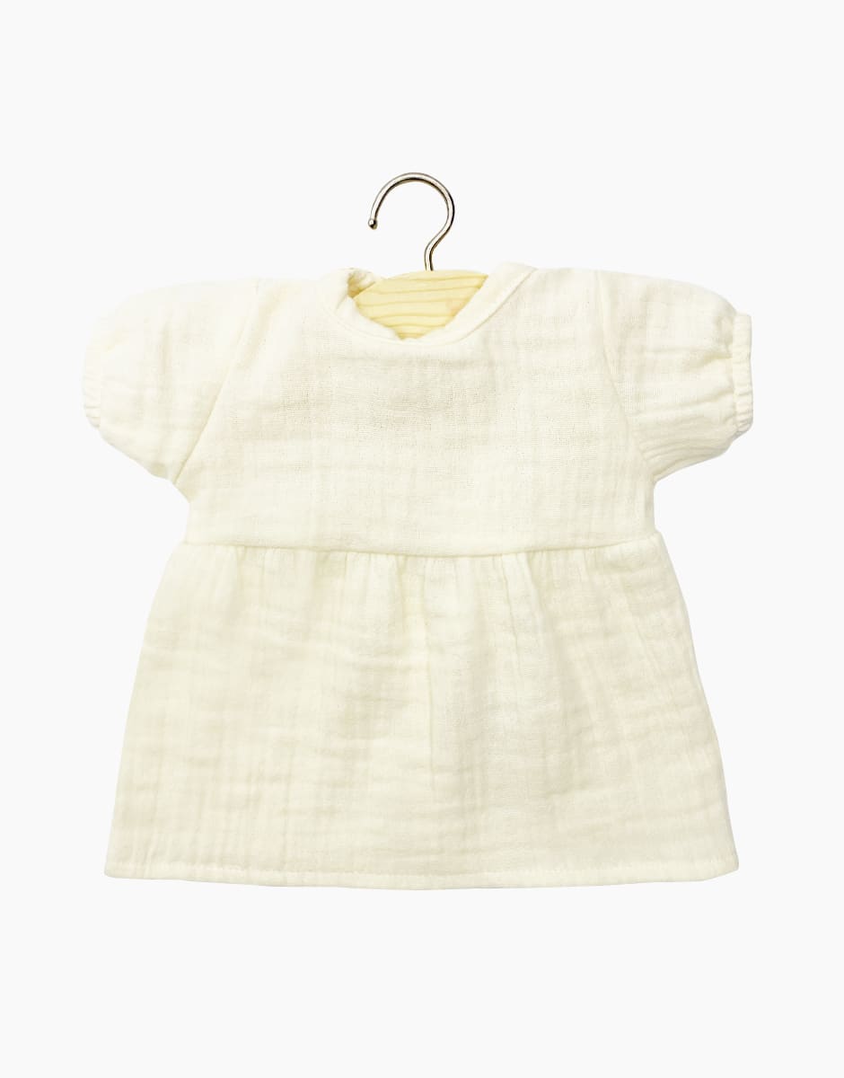 Robe Faustine manches ballons en double gaze écru pour poupées Babies - Minikane