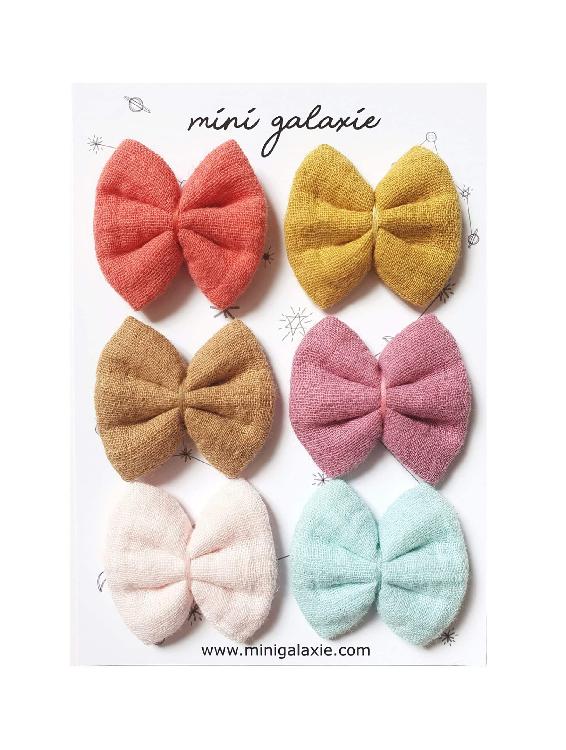 Semainier barrettes nœud en gaze de coton uni - Mini Galaxie
