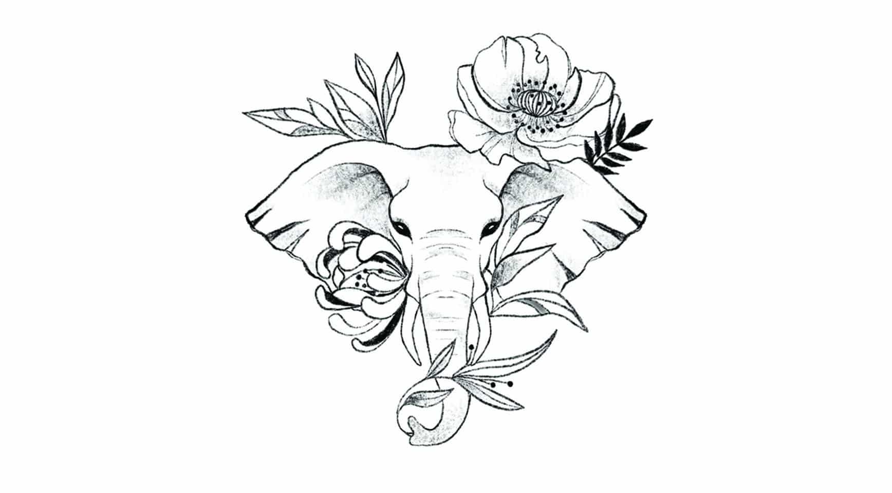 Tatouage éphémère Tête d'éléphant florale - Sioou