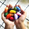 Mains tenant 16 crayons de cire Crayons rocks multicolores forme galet Poppik