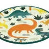 Assiette ronde en carton avec illustrations colorées de dinosaures et végétation, Annikids.