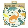 6 assiettes en carton Dinosaures Annikids avec motifs dinos orange, jaune, vert, plantes vertes