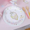 Assiette en carton blanche avec licorne pastel et motifs étoiles, fleurs, Annikids