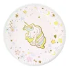 Assiette en carton blanche avec licorne pastel et motifs étoiles, fleurs dorées Annikids