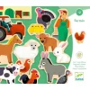 Aimants en bois Djeco Farmix avec animaux de la ferme colorés et fermier.