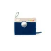 Album photo textile Puce et Pilou en forme d'appareil photo bleu et beige avec miroir rond.