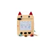 Ardoise magique en bois Louis le loup beige avec oreilles rouges et feutres colorés.