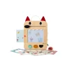 Ardoise magique en bois Louis le loup avec oreilles rouges et stylet attaché