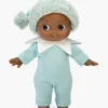 Poupée Arsène en fête peau marron, body menthe et col blanc, bonnet doux pompon.