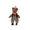 Ours en peluche marron Baba Les Minouchkas, pantalon à carreaux et chapeau bleu