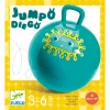 Ballon sauteur turquoise Jumpo Diego avec poignée, visage souriant jaune décoratif.