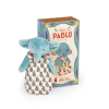Peluche éléphant bleu Bébé Pablo en tissu fleurit avec boîte décorée Moulin Roty