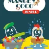 Boîte jeu Blanc manger coco Junior 2 La poule mouillée, personnages cartoons colorés, fond bleu et jaune.