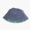 Bob Fabien chapeau bébé réversible bleu denim et motifs pommes verts