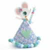 Souris en papier habillée d'une robe fleurie avec coeur vert et pompons colorés