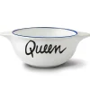 Bol Breton Queen blanc en faïence avec liseré bleu et inscription noire "Queen