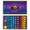 Coffret Box Sunset City avec 64 billes multicolores en verre, organisé par rangées.