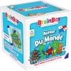Boîte jeu BrainBox Autour du Monde, illustrations globe, chameau, pagode, 8+ ans