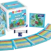 Boîte BrainBox Autour du Monde avec cartes, sablier et dé coloré pour quiz.