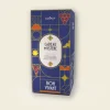 Boîte bleue Cadeau Mystère Bon vivant Cookut avec motifs dorés et illustrations culinaires colorées