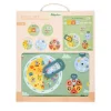 Calendrier enfant en tissu vert avec mois, météo, humeurs et jours Lilliputiens