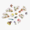 Pièces magnétiques avec branches, fleurs, oiseaux, nids et insectes du calendrier Le jardin du moulin.