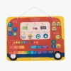 Calendrier magnétique Popipop rouge jaune forme bus avec chiffres et pictogrammes colorés Moulin Roty