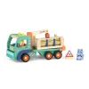 Camion forestier en bois vert et orange avec figurine, troncs et panneau Moulin Roty
