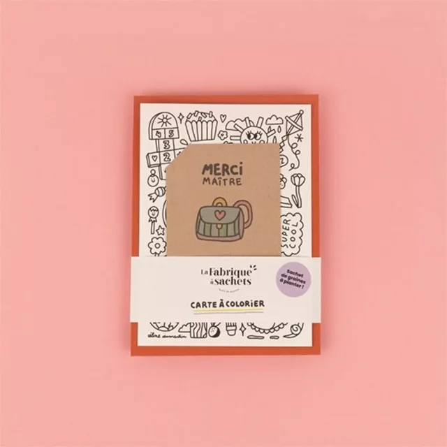 Carte à colorier et sachet de graines à semer Merci Maitre - La Fabrique à Sachets