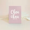 Carte A6 rose poudré "Chou chou" en calligraphie blanche, Atelier Yuzu.