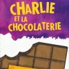 Carte audio Charlie et la Chocolaterie, barre de chocolat mordue, fond violet et blanc.