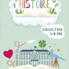 Carte audio Encore une histoire 5-8 ans, fond vert, château bleu, cœur rouge, télescope bleu.