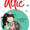Illustration de Allie avec sac à dos, carnet rose, petit chat blanc, titre rouge.