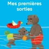 Carte audio Petit Ours Brun bleu, deux ours bruns en maillot de bain dans l'eau, canard gonflable rouge.