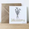 Carte blanche "Félicitations" fleurs noires dessin, avec enveloppe kraft