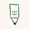 Carte à créer Yoto beige avec dessin crayon souriant vert foncé.