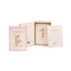 Cartes Mes 12 premiers mois Moulin Roty, illustrations danseuse souris rose et or.