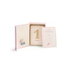 Cartes mes 12 premiers mois La petite école de danse, boîte rose et cartes crème décor doré et rose.