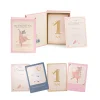 Cartes mois bébé La petite école de danse Moulin Roty, illustration souris danseuse, rose pâle.