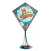 Cerf-volant Rocket Djeco avec tigre et alien dans fusée orange, fond bleu étoiles.