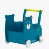 Chariot de marche panthère bleu en bois avec poignée jaune et roues blanches Moulin Roty
