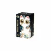 Boîte puzzle 50 pièces Wizzy'puzzle chats câlins, illustration chat blanc aux yeux jaunes, petits souris bleues, fond noir ét