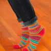 Chaussettes hiver Freja Polar Star multicolores à motifs géométriques, talons et orteils rouges