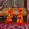 Chaussettes hiver Nager orange avec montgolfières bleues et rouges, bouts rouges