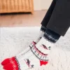 Chaussettes Skilbern Polar Star hiver blanches, rouges et bleues motifs skieurs
