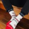 Chaussettes Skilbern Polar Star blanches, rouges et bleues avec motifs skis et flocons
