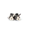 Chaussons bébé bleu chien Puce en tissu doux avec motif oreilles et col rayé