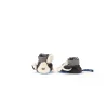 Chaussons bébé bleu Puce chien, face et oreilles en tissu doux, bord rayé noir blanc