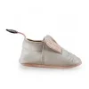 Chausson cuir gris forme lapin, oreilles roses, détail moustaches, taille 18-24 mois